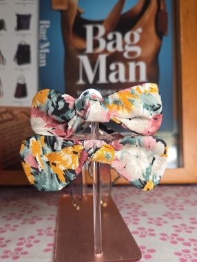 Floral Print Bow Hair Clips - Pink, Yellow & Green